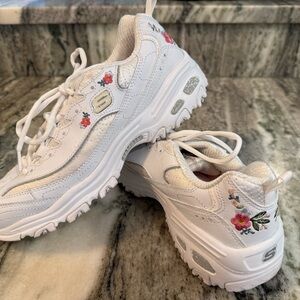 Skechers Women's White Sneakers with Floral Embroidery